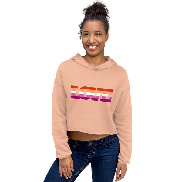 Peach Lesbian Love Crop Hoodie by Queer In The World Originals sold by Queer In The World: The Shop - LGBT Merch Fashion