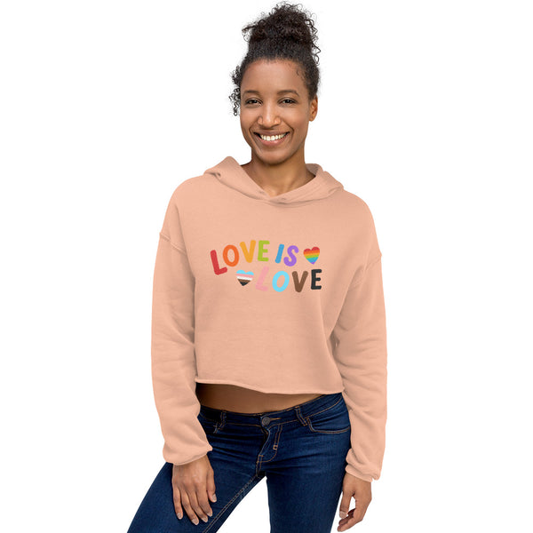 Peach Love is Love LGBTQ Crop Hoodie by Queer In The World Originals sold by Queer In The World: The Shop - LGBT Merch Fashion