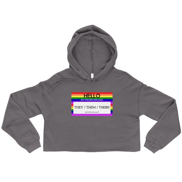 Storm Hello My Pronouns Are They / Them / Theirs Crop Hoodie by Queer In The World Originals sold by Queer In The World: The Shop - LGBT Merch Fashion